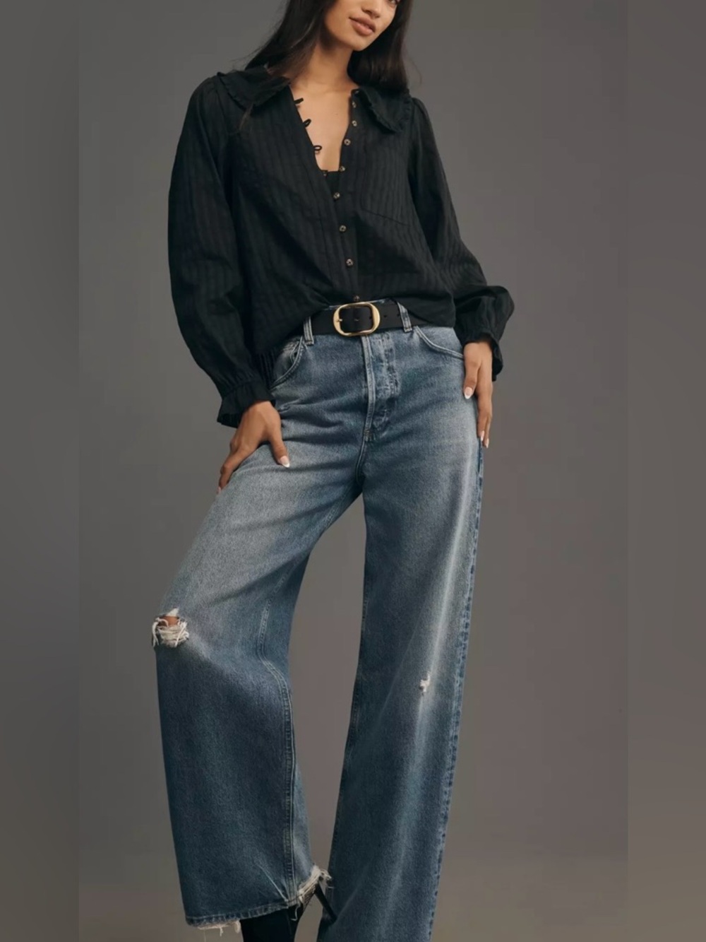 Pilcro Keira Collared Button-Front Top Size M